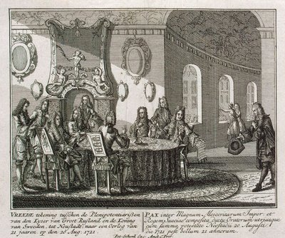 Slutandet av fredsfördraget i Nystad den 20 augusti 1721. av Peter Schenk the Younger