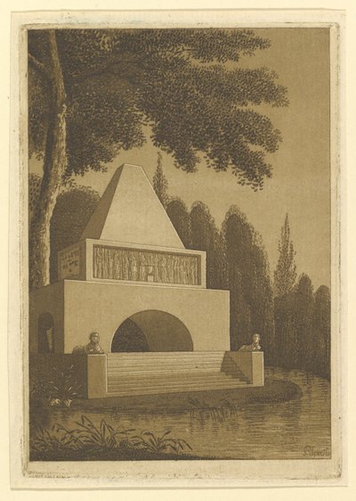 Tempelmonument i en park vid en sjö. av Peter Speeth