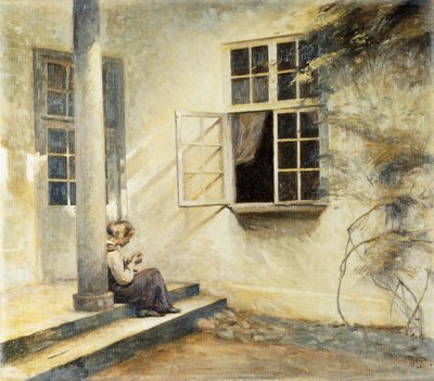 En flicka som sitter på en veranda, Liselund av Peter Vilhelm Ilsted
