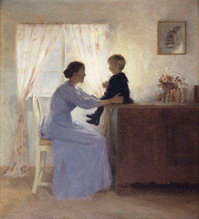 En mor och ett barn i en interiör av Peter Vilhelm Ilsted