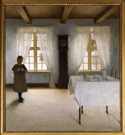 En interiör med en ung flicka som serverar te av Peter Vilhelm Ilsted