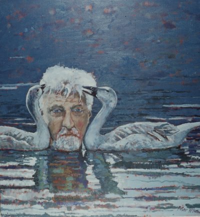 Conrad Lorenz med goslingar, 2000 (olja på duk) av Peter Wilson