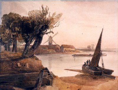 On the River Witham (wc på vävt papper) av Peter de Wint