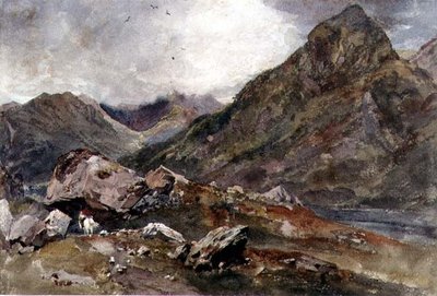 The Bowder Stone, Borrowdale (akvarell på papper) av Peter de Wint