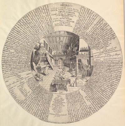 Alkemistens laboratorium från Heinrich Khunrath, Amphitheater of Eternal Wisdom.n.d. av Peter van der Doort