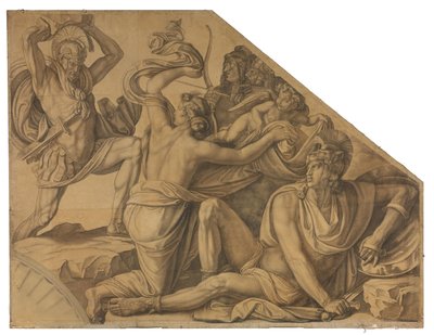 Aphrodite schützt Paris vor Menelaos. Karton zu den Deckenbildern der Münchner Glyptothek av Peter von Cornelius