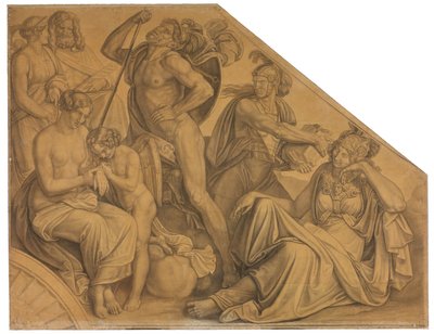 Aphrodite und Ares von Diomedes verwundet. Karton zu den Deckenbildern der Münchner Glyptothek av Peter von Cornelius