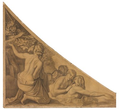Artemis, von Aktaion überrascht. Karton zu den Deckenbildern der Münchner Glyptothek av Peter von Cornelius