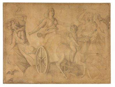 Der Abend (Der Wagen der Artemis). Karton zu den Deckenbildern der Münchner Glyptothek av Peter von Cornelius