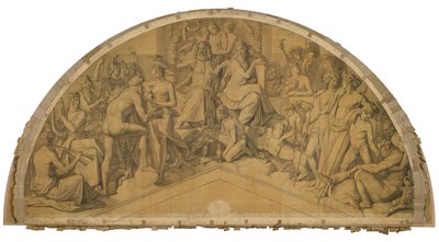 Die Aufnahme des Herakles in den Olymp, Bogenfeld. Karton zu den Deckenbildern der Münchner Glyptothek av Peter von Cornelius
