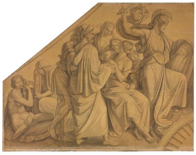Odysseus entdeckt Achill unter den Töchtern des Lykomedes. Karton zu den Deckenbildern der Münchner Glyptothek av Peter von Cornelius