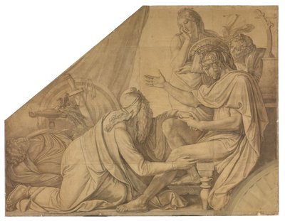 Priamos bittet Achill um den Leichnam seines Sohnes Hektor. Karton zu den Deckenbildern der Münchner Glyptothek av Peter von Cornelius