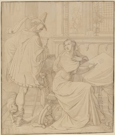 Sju teckningar för Nibelungarna: 3. Hagens svek. 1812-17 av Peter von Cornelius