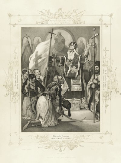 Metropolitan Germanos höjer frihetsfanan från albumet av grekisk hjältemod av Peter von Hess