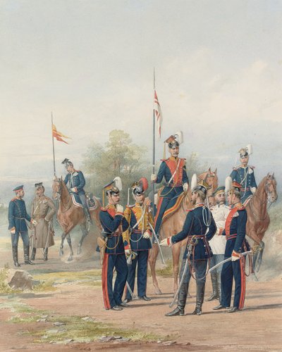 En grupp officerare och soldater från Livgardets Lancer Regements of His and Her Majestys, 1873 av Petr Balashov