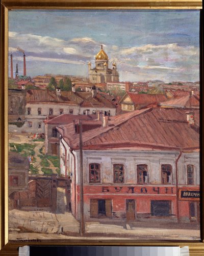 Utsikt över Moskva. Målning av Pyotr Ivanovich Petrovichev (Piotr Petrovichev) (1874-1947), olja på duk, cirka 1900. Rysk konst, 1900-talet. Statens konstmuseum för Republiken Karelen, Petrozavodsk (Ryssland). av Petr Ivanovic Petrovichev