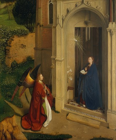 Bebådelsen. Omkring 1450 av Petrus Christus
