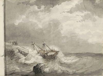 Skeppsbrott på en stenig kust av Petrus Johannes Schotel (circle of)