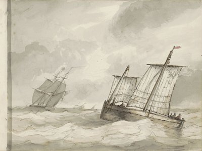 Segelfartyg på ett turbulent hav av Petrus Johannes Schotel (circle of)