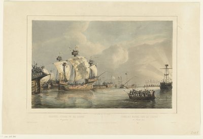 Slaget vid Gouwe, 1304 Sjöstrid på Gouwe 11 augusti 1304 / Combat naval sur la Goude 11 Aout 1304 (titel på objekt) av Petrus Johannes Schotel