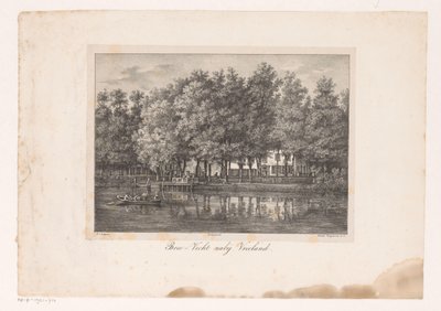 Utsikt över Breevecht lantgård Bree-Vecht nära Vreeland (titel på objekt) Utsikt över floden Vecht (serietitel) av Petrus Josephus Lutgers