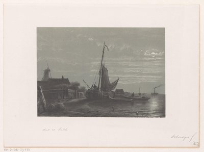 Segelfartyg på torrt land i månsken av Petrus Paulus Schiedges (I)