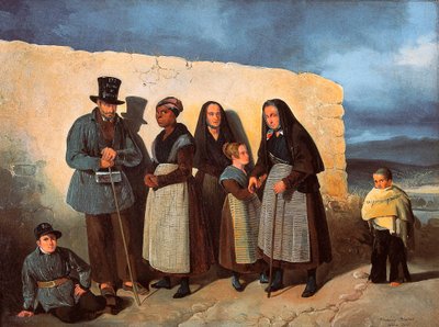 De fattiga på hospicet San Bernardino (Saint Bernard) i Madrid värmer sig i solen av Pharamond Blanchard