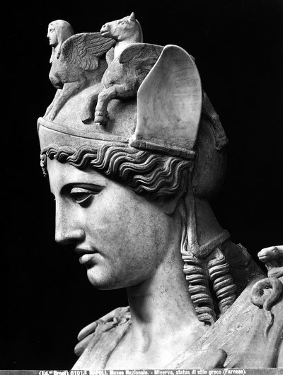 Detalj av ansiktet på Athena Farnese, romersk kejserlig kopia av en bronsstaty från School of Phidias av Phidias (school of) (after)