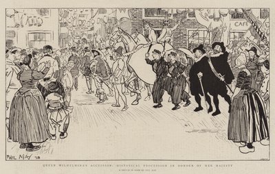 Drottning Wilhelminas tillträde, Historisk procession till Hennes Majestäts ära av Phil May