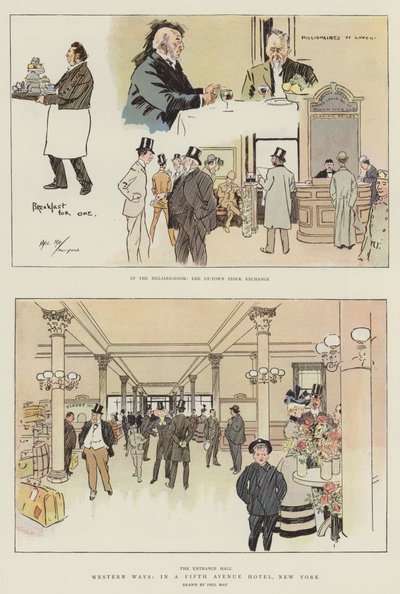 Western Ways, på ett hotell på Fifth Avenue, New York (chromolitho) av Phil May