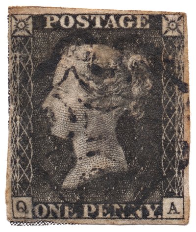 One Penny Black, världens första frimärke, ca. 1840 av Philately