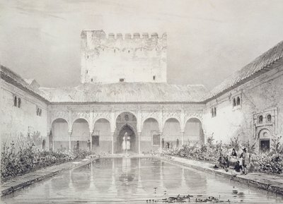 Pool och fontän på innergården i Alberca, Alhambra, skylt 21 från 