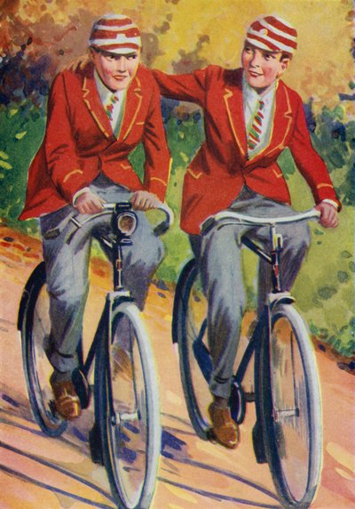 Pojkar i skoluniform, cyklar (färg litho) av Philibert Louis Debucourt