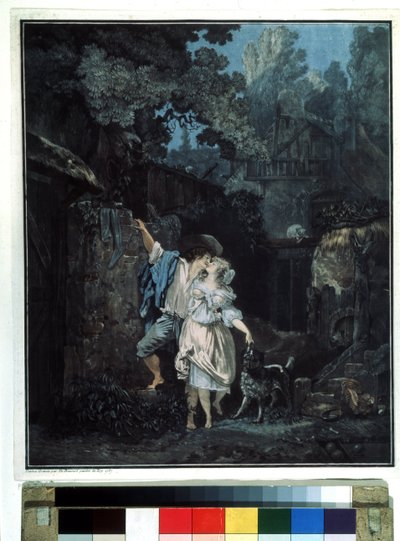 ""Farväl morgon"" (Farväl morgon) Ett par går tidigt på morgonen. Litografi av Philibert Louis Debucourt (1755-1832) 1787 Pushkin Museum Moskva av Philibert Louis Debucourt