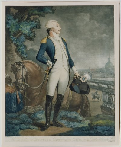 Portræt af Marquis de La Fayette (1757-1834) chef for Nationalgarden, 1790 sverige av Philibert Louis Debucourt