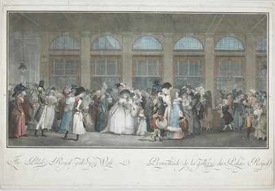 Palais Royal Gallerys promenad av Philibert Louis Debucourt