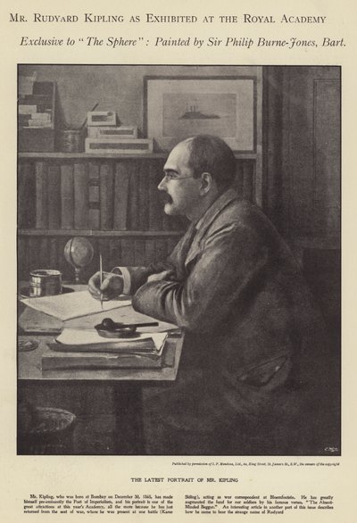 Porträtt av Rudyard Kipling utställt på Royal Academy (litho) av Philip (after) Burne Jones