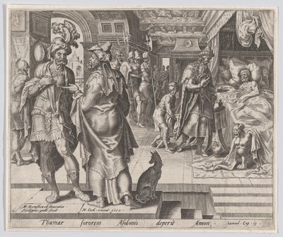 Jonadab Counseling Amnon, från The Story of Tamar and Amnon, plåt 1, 1559., av Philip Galle