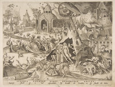 Lust Luxuria från De sju dödssynderna, 1558. av Philip Galle