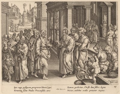 Saint Paul bestrider trollkarlen av Philip Galle after Jan van der Straet