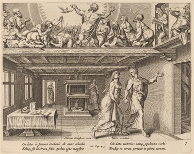 Och de var alla fyllda av den Helige Anden av Philip Galle after Maerten van Heemskerck