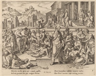 Sankt Peter botar de sjuka med sin skugga av Philip Galle after Maerten van Heemskerck