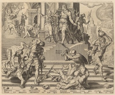 Förstörelsen av Baals tempel och slakten av hans präster av Philip Galle, after Maerten van Heemskerck