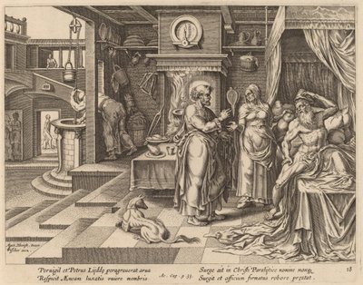 The Healing of Eneas av Sankt Peter av Philip Galle after Maerten van Heemskerck