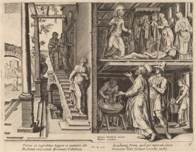 Resandet av Tabitha av Philip Galle after Maerten van Heemskerck