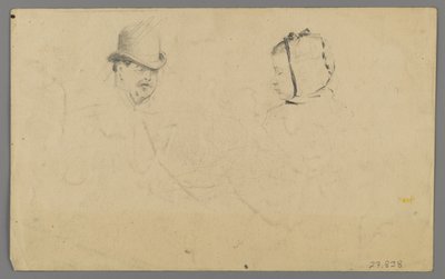 Huvuden på en man och en flicka (grafit på papper) av Philip H. Wolfrom