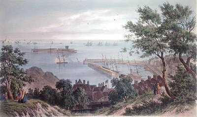 Royal Squadron at Anchor, 2 september 1846, från besöket av drottning Victoria i Jersey, graverad av H. Walter av Philip John (after) Ouless