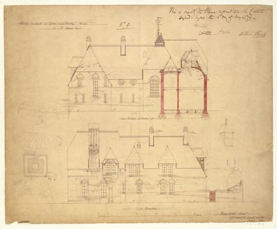 Förhöjningar för The Red House, Bexleyheath (penna och bläck och wc på papper) av Philip Webb