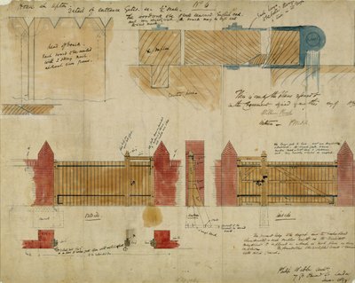 Planer och upphöjningar för The Red House, Bexley Heath, 1859 (penna och bläck och wc på papper) av Philip Webb