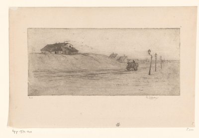 Landskap med hus, lyktor och vagn Banlieue de Bruxelles (originaltitel) av Philip Zilcken (signed by artist)